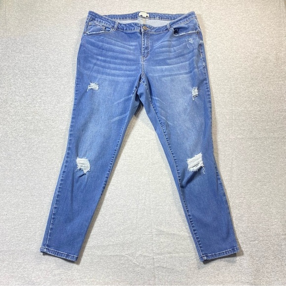 Rewind Jeans Womens 20W Blue Distressed Straight Leg Hi Rise Stretch Denim - Picture 1 of 16